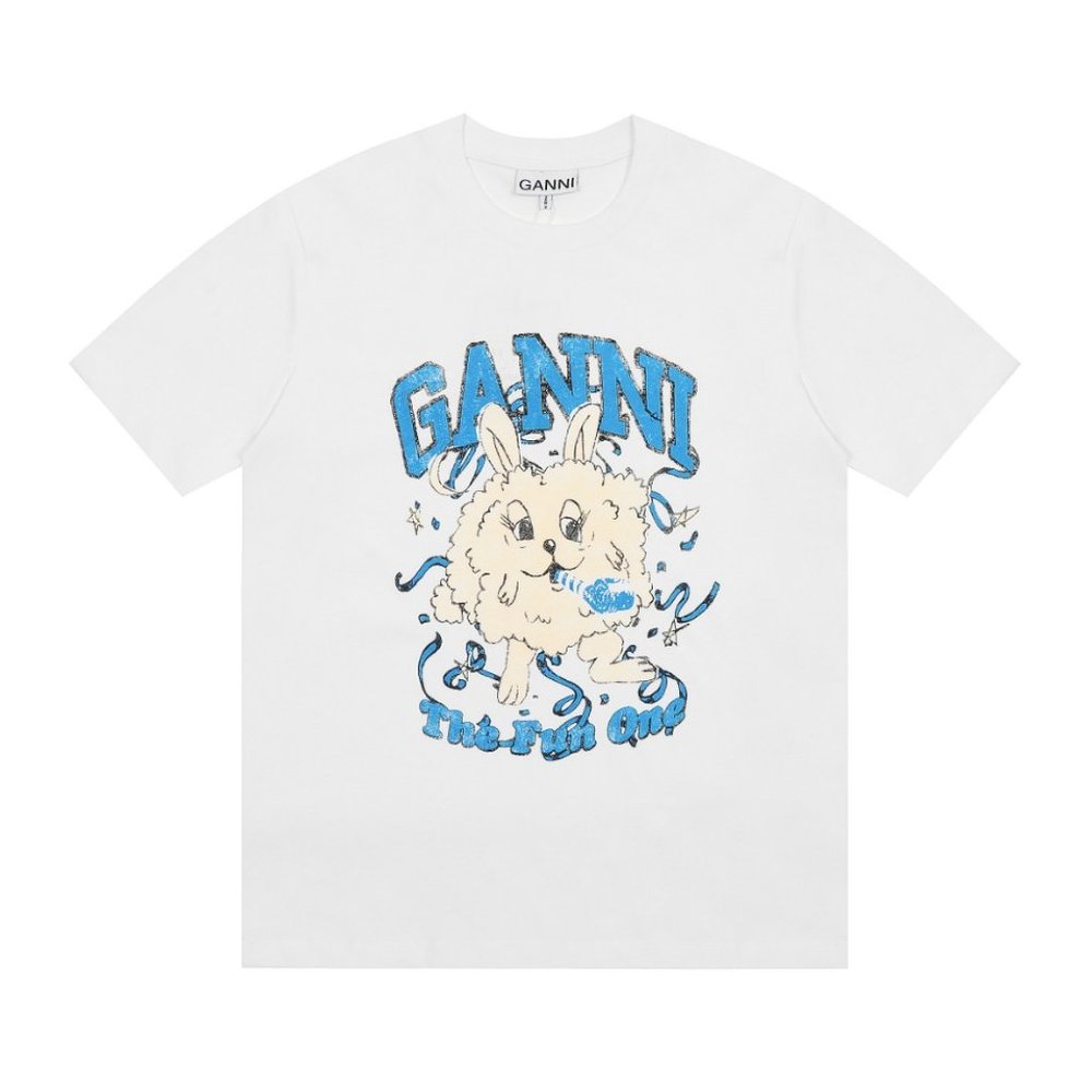 GANNI smiling face cartoon rabbit rabbit years qualified blue T-shirt